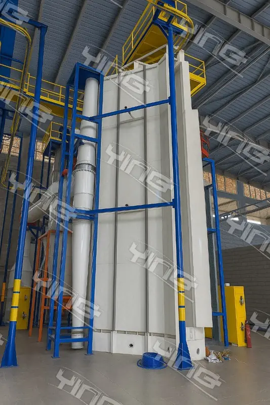 Vertical powder booth, V-shape, at El Arabia Factory