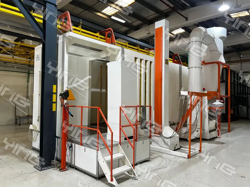 Two powder coating booths with cyclone recovery units